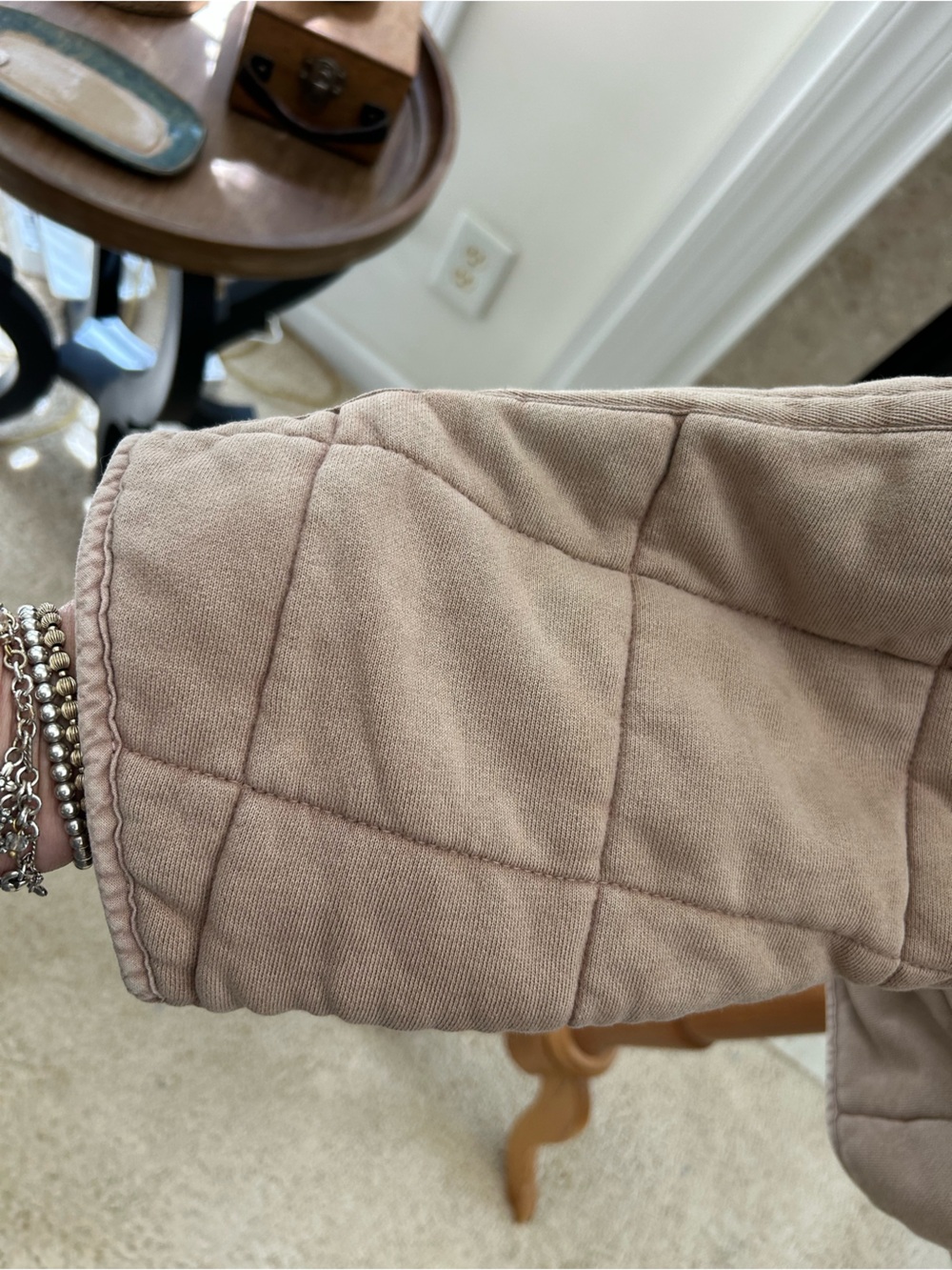 Free People Quilted Diamond, Dolman Knit Jacket in Tan - Picture 3 of 9